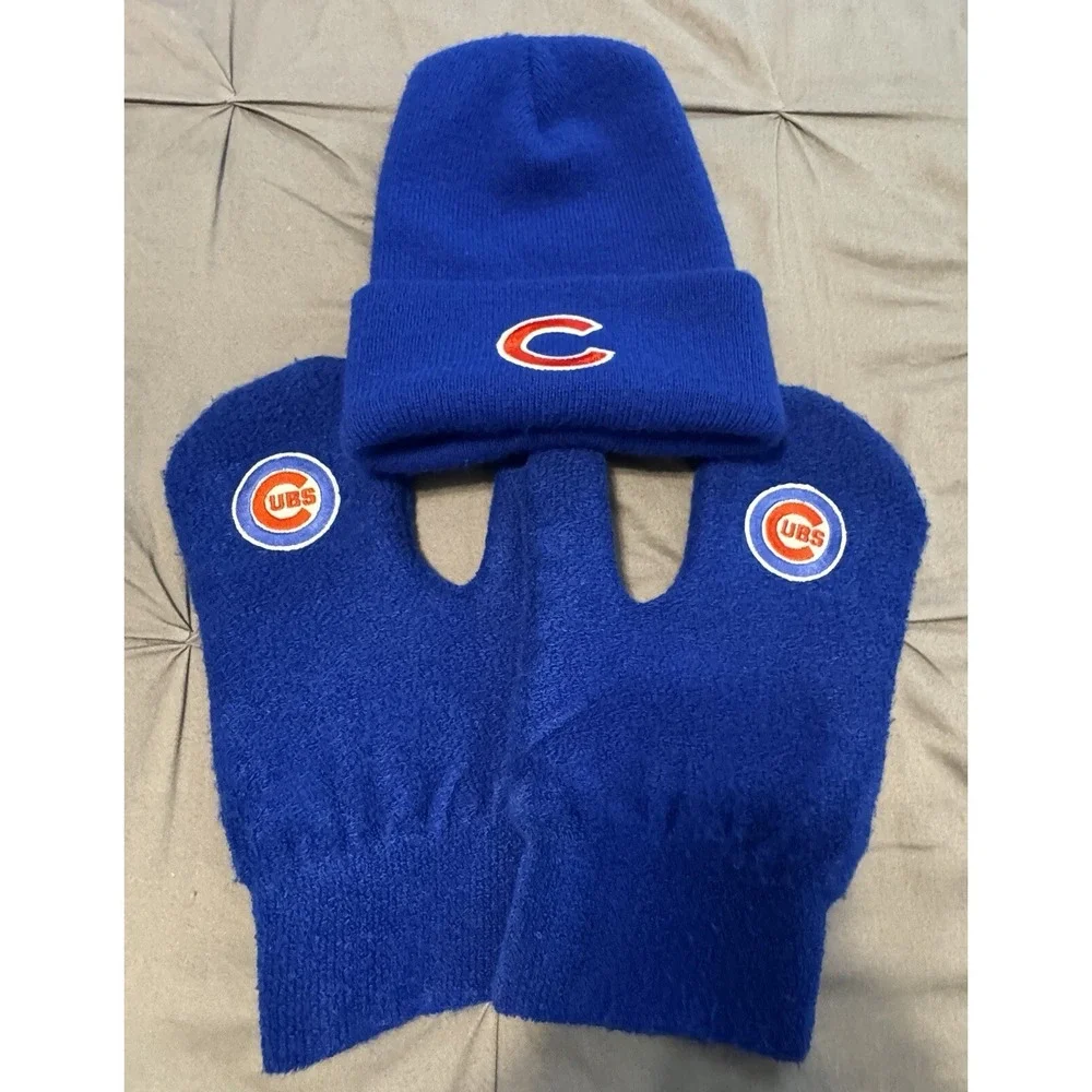 MLB Chicago Cubs Winter Knit Hat & Mittens Set Blue & Red